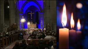 Vy över klosterkyrkan under luciahögtid.